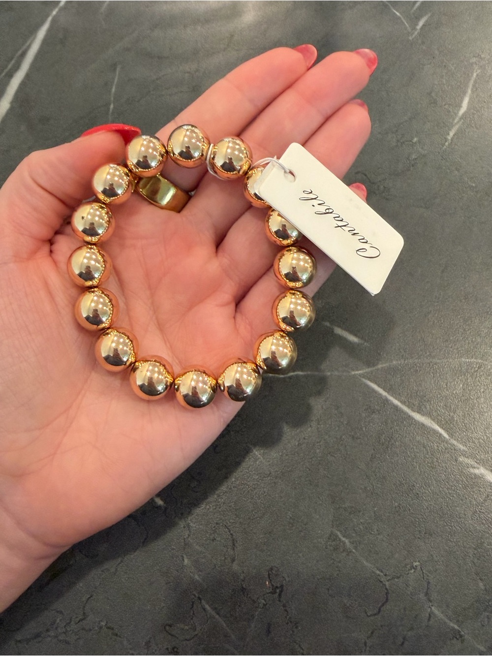 Gold Beaded Stretchy Bracelet - Picture 4 of 4